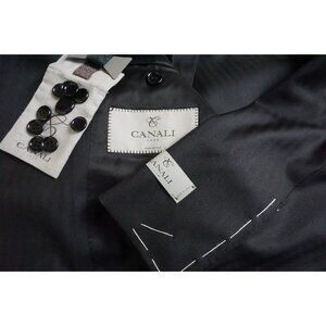 Canali 1934 CURRENT Black Herringbone 100% Wool 2 Pc Suit Jacket Pants BIG 52L